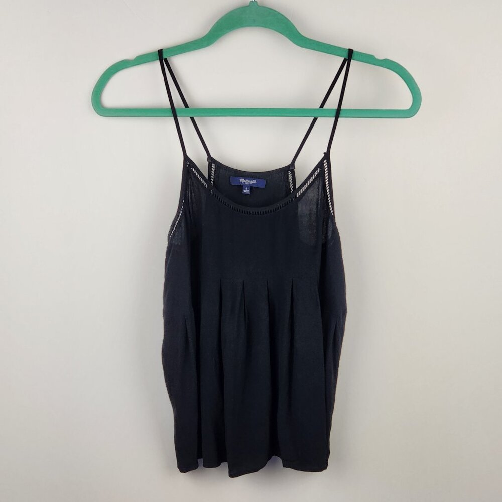 Madewell Black Viscose Lightweight Pleated Racerback Tank Top sz S
